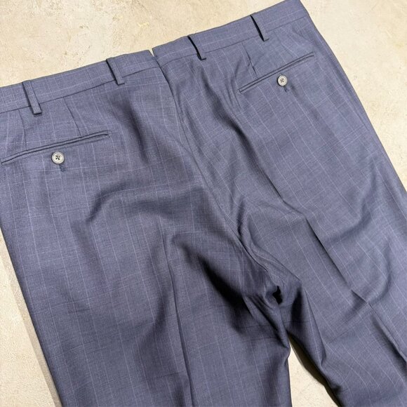 J. Hilburn Dress Pants Wool Trousers Windowpane Blue Portugal 40x30 - Picture 8 of 9